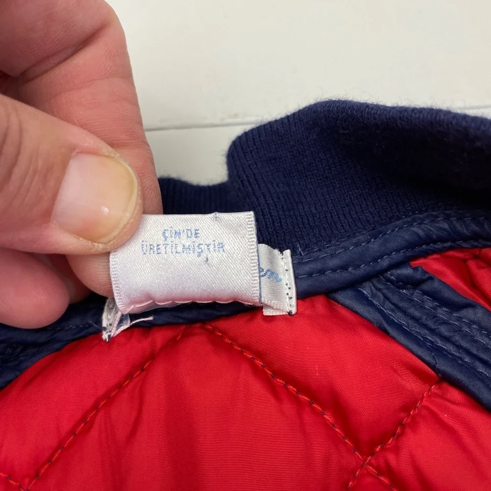 Ralph Lauren Quilted Bomber Jacket Baby Boy 3M Navy Blue Red Pony Zip Up Coat
